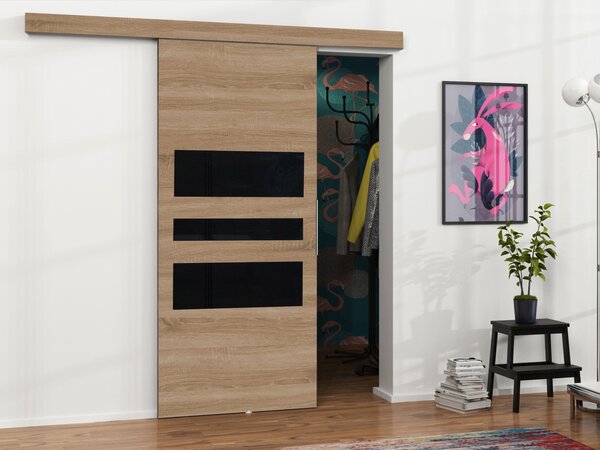 Mirjan24 Posuvné dvere Mereno I 100, Farba:: Biela / Grafit + čierny lacobel 5903211098710