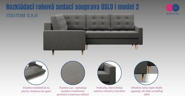 Rozkladacia rohová sedacia súprava OSLO I model 2 Ľavá Čierná