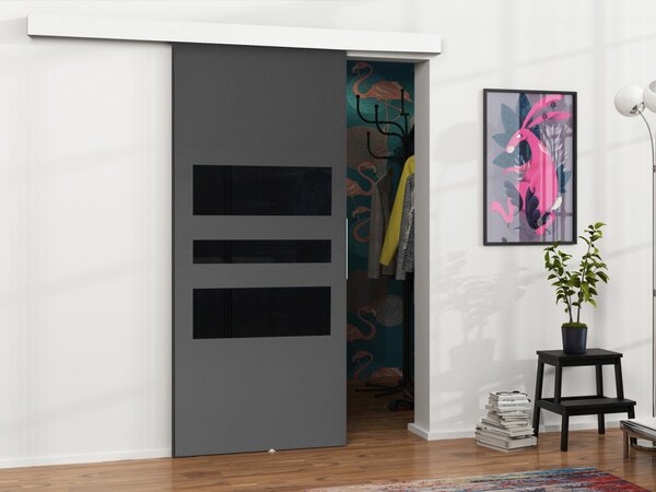 Mirjan24 Posuvné dvere Mereno I 100, Farba:: Biela / Grafit + čierny lacobel 5903211098710