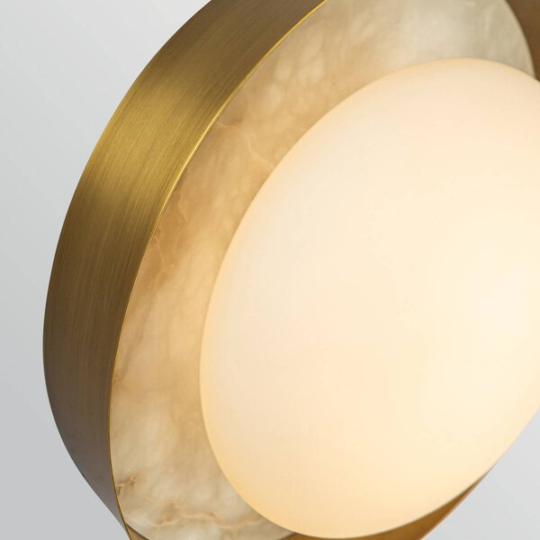 Quintiesse LED nástenné svetlo ALONSO, mosadz, Ø 22 cm kov/sklo/alabaster, Hnedá / staromosadz, Obývacia izba / jedáleň, kov, Nástenné svietidlo