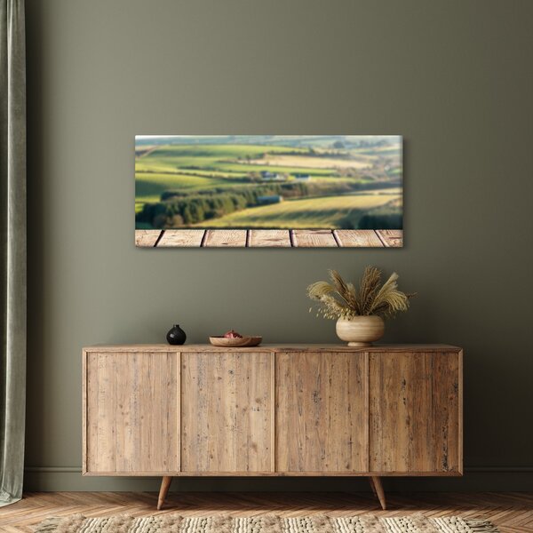 Obraz - Drevená polica s krajinou (120x50 cm)