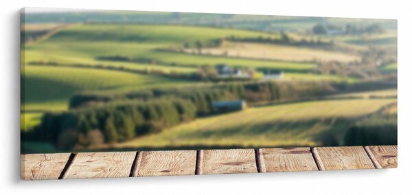 Obraz - Drevená polica s krajinou (120x50 cm)