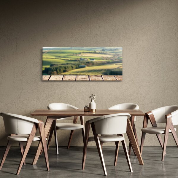 Obraz - Drevená polica s krajinou (120x50 cm)