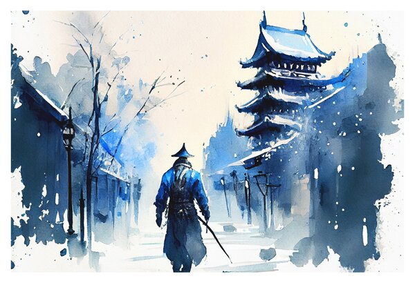 Obraz - Samuraj, aquarel (90x60 cm)