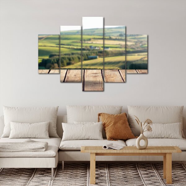 Obraz - Drevená polica s krajinou (150x105 cm)