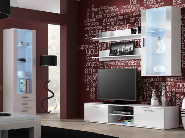 Mirjan24 Obývacia stena Boho VI, Osvetlenie: osvetlenie LED modré, Farby: biela / biely lesk 5902928872071