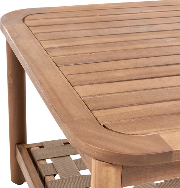 Záhradný konferenčný stolík hnedý akáciové drevo 70 x 70 cm s policou moderný štýl terasa balkón exteriér