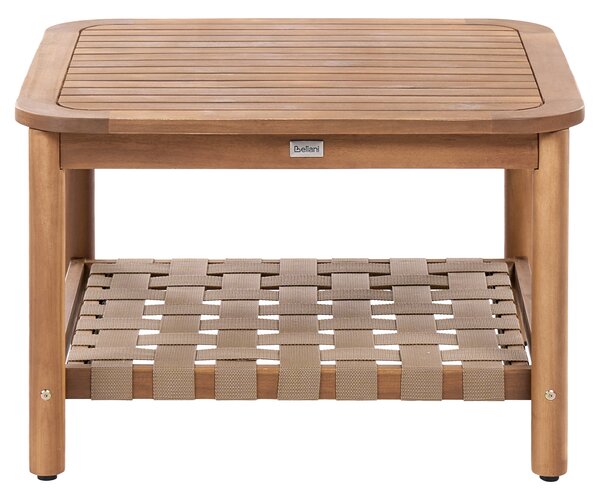 Záhradný konferenčný stolík hnedý akáciové drevo 70 x 70 cm s policou moderný štýl terasa balkón exteriér