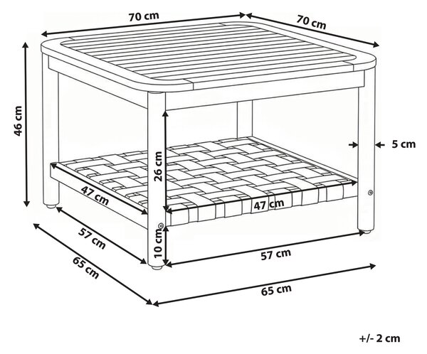 Záhradný konferenčný stolík hnedý akáciové drevo 70 x 70 cm s policou moderný štýl terasa balkón exteriér