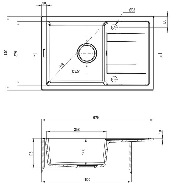 Deante Corio, 1-komorový granitový drez 670x440x175 mm, šedá metalíza, DEA-ZRC_S113