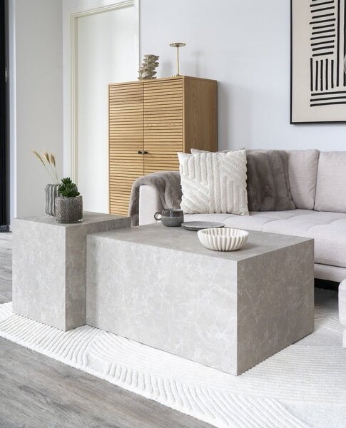 Béžový konferenčný stolík v dekore mramoru 60x80 cm Prague – House Nordic