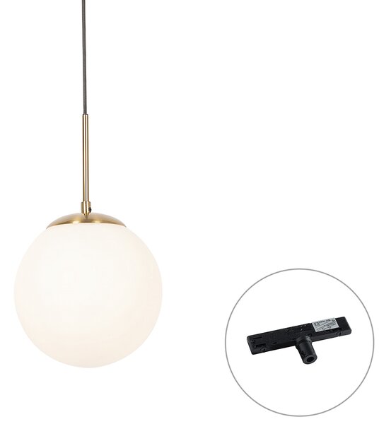 Art Deco závesná lampa zlatá s opálovým sklom vrátane čierneho jednofázového koľajnicového adaptéra - Slimline Flore