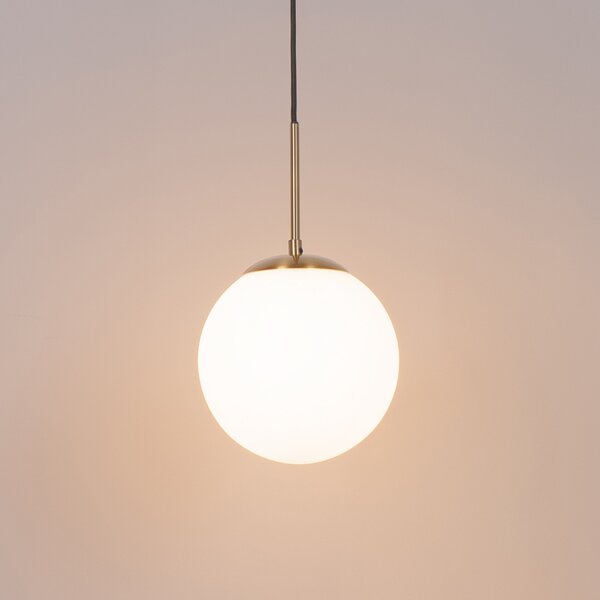 Art Deco závesná lampa zlatá s opálovým sklom vrátane čierneho jednofázového koľajnicového adaptéra - Slimline Flore