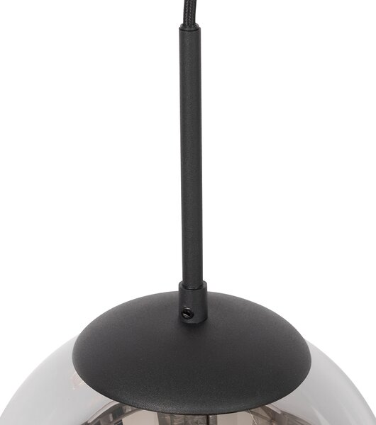 Art Deco závesná lampa čierna s dymovým sklom vrátane 1-fázového koľajnicového adaptéra - Slimline Flore