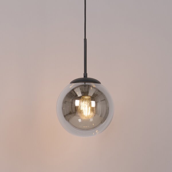 Art Deco závesná lampa čierna s dymovým sklom vrátane 1-fázového koľajnicového adaptéra - Slimline Flore