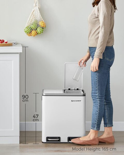 SONGMICS Odpadkový kôš na triedený odpad Kôš 30 l biely