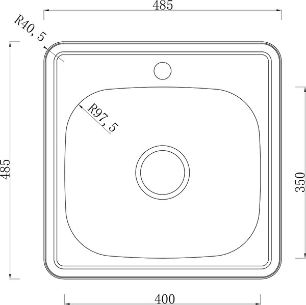 Erga HD, 1-komorový oceľový drez 485x485x160 mm, dekor hladký brúsený satén, ERG-MLS-HD4848S