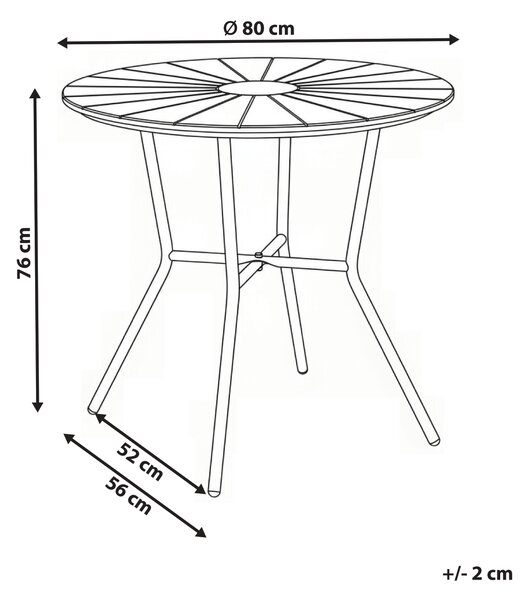 Záhradný stôl hnedá doska čierny rám syntetický materiál okrúhly tvar moderný štýl terasa balkón