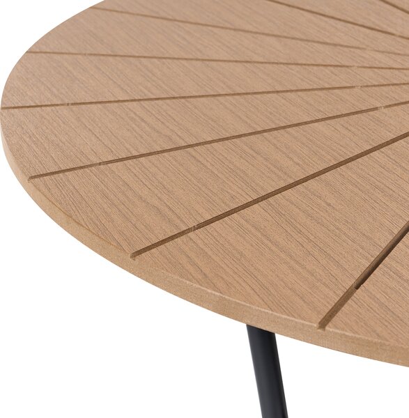 Záhradný stôl hnedá doska čierny rám syntetický materiál okrúhly tvar moderný štýl terasa balkón