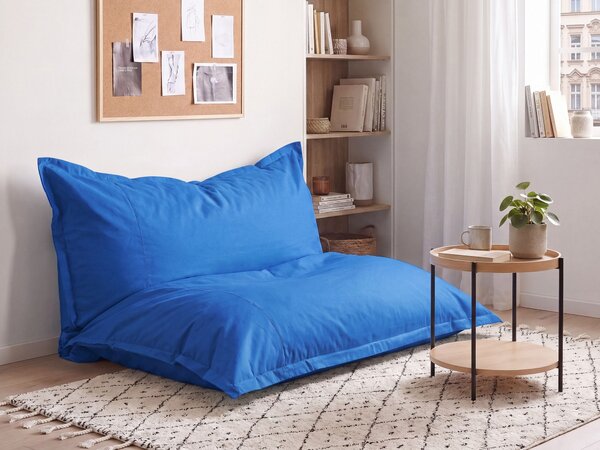 Extra veľký sedací vak modrý nylonový 180 x 230 cm vodoodolný poťah so zipsom polystyrénová výplň