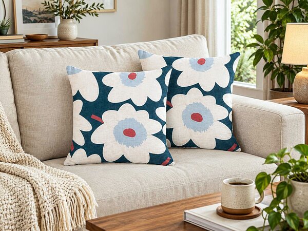 Sada 2 dekoratívnych vankúšov viacfarebná bavlna ľan polyester 45 x 45 cm snímateľné obliečky so zipsom moderná tradičná obývačka