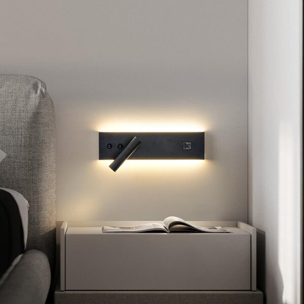 Brilagi-LED Nástenné bodové svietidlo s USB portom NOCTIS LED/3W/230V+LED/9W čierne