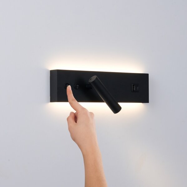 Brilagi-LED Nástenné bodové svietidlo s USB portom NOCTIS LED/3W/230V+LED/9W čierne