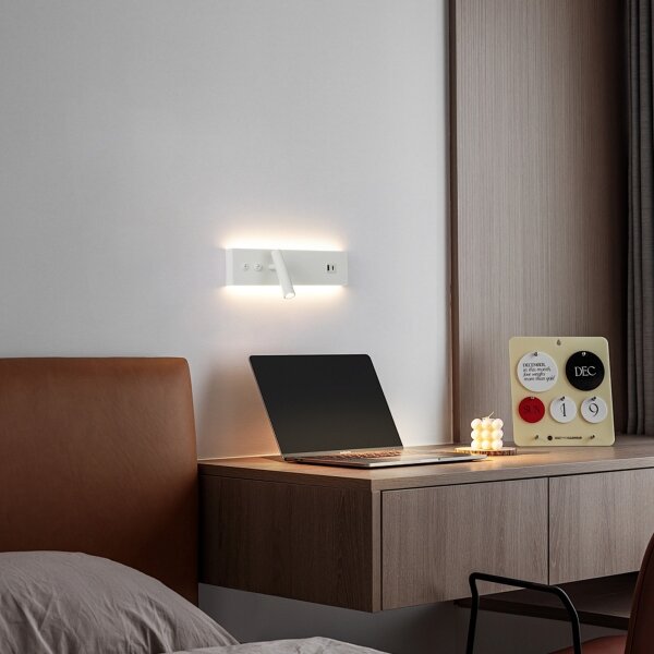 Brilagi-LED Nástenné bodové svietidlo s USB portom NOCTIS LED/3W/230V+LED/9W biela