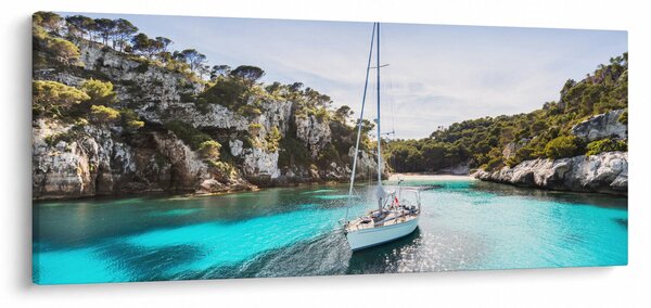 Obraz - Pláž s plachetnicou (120x50 cm)