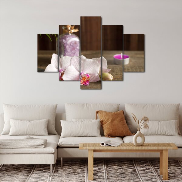 Obraz - Sviečka a orchidey (150x105 cm)