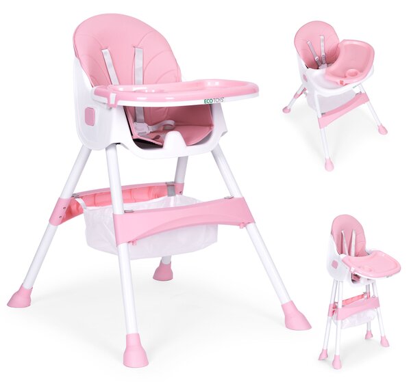 EcoToys Detská jedálenská stolička skladacia, ružová ECOTOYS