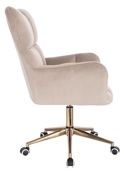 LuxuryForm DESIGN Kreslo AURORA VELUR na zlatej podstave s kolieskami - latte
