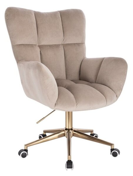 LuxuryForm DESIGN Kreslo AURORA VELUR na zlatej podstave s kolieskami - latte