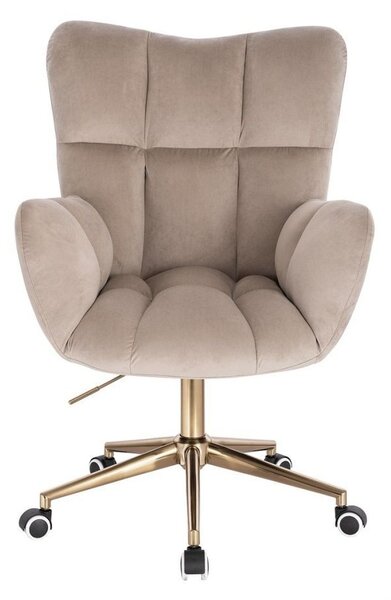 LuxuryForm DESIGN Kreslo AURORA VELUR na zlatej podstave s kolieskami - latte