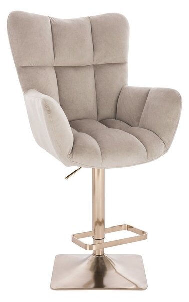 LuxuryForm DESIGN Barové kreslo AURORA VELUR na zlatej hranatej podstave - latte
