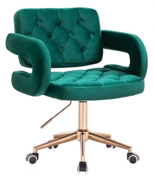 LuxuryForm DESIGN Kreslo ADRIA VELUR na zlatej podstave s kolieskami - zelené