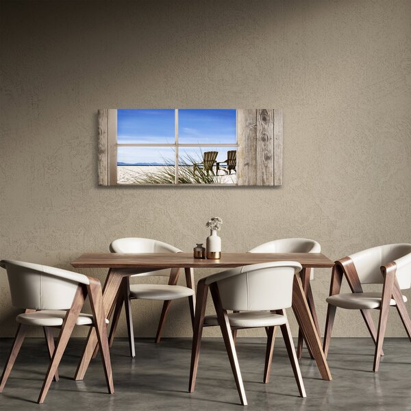 Obraz - Okno v výhľadom na pláž (120x50 cm)