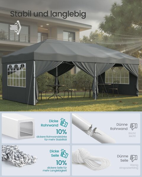 Záhradný párty stan GCT204GZ01 tmavosivý 3x6 m