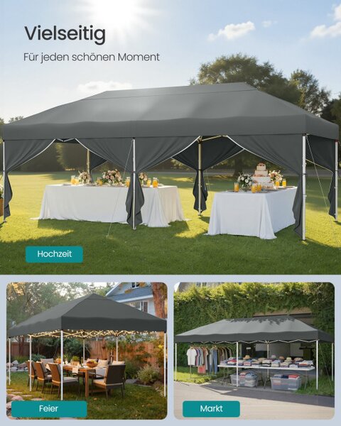 Záhradný párty stan GCT204GZ01 tmavosivý 3x6 m