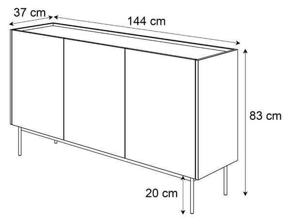 KOMODA LUCCA TROJDVEROVÁ KAŠMÍR / DUB LINEA 144 cm