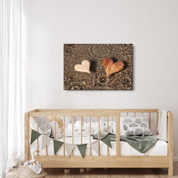 Obraz - Drevené srdiečka (90x60 cm)