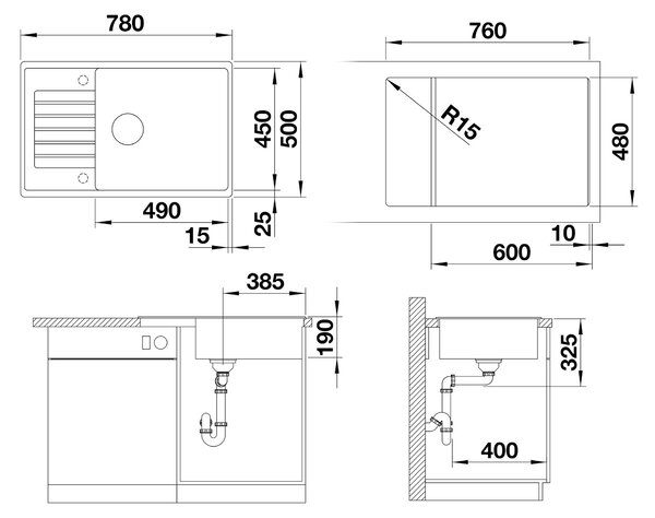 Blanco Zia XL 6 S Compact, silgranitový drez 780x500x190 mm, 1-komorový, vulkán, BLA-527397
