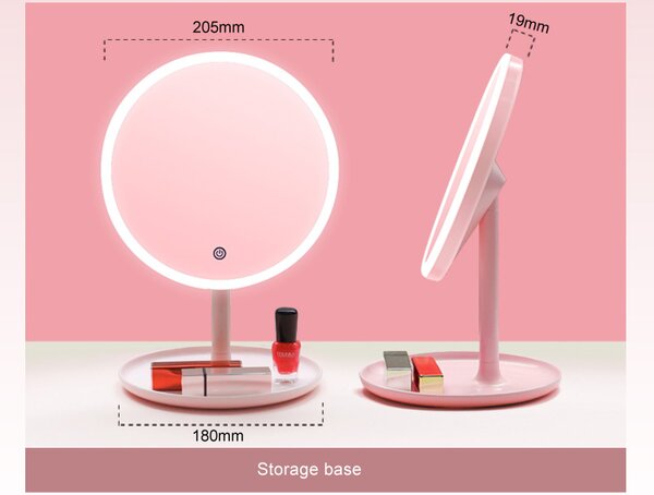 Bezdoteku LED kozmetické makeup zrkadlo guľaté veľké ružové