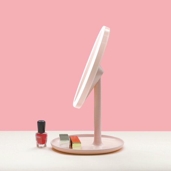 Bezdoteku LED kozmetické makeup zrkadlo guľaté veľké ružové