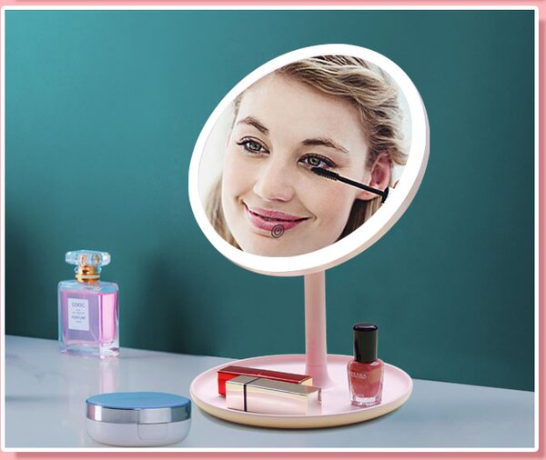 Bezdoteku LED kozmetické makeup zrkadlo guľaté veľké ružové
