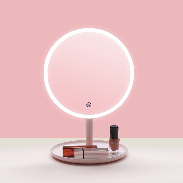 Bezdoteku LED kozmetické makeup zrkadlo guľaté veľké ružové