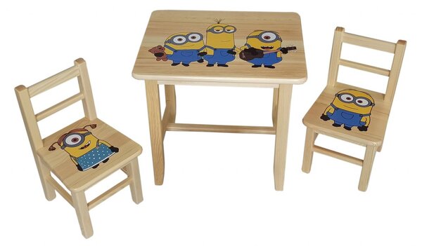 ČistéDrevo Drevený detský stolček so stoličkami - Mimoni