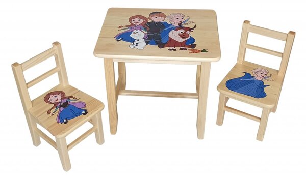 ČistéDrevo Drevený detský stolček so stoličkami - Ľadové kráľovstvo