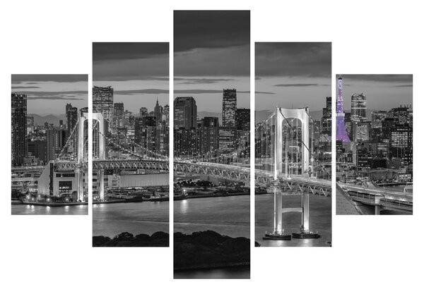 Obraz - Veľkomesto s fialovou vežou (150x105 cm)