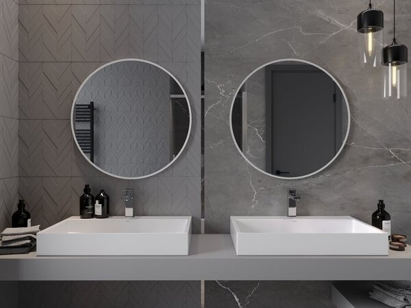Mexen Loft okrúhle kúpeľňové zrkadlo 70 cm, biely rám - 9850-070-070-000-20